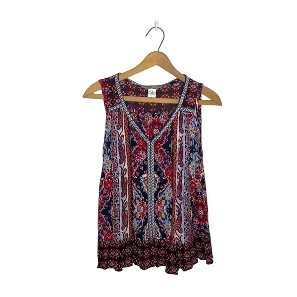BILA Bilabong Paisley Boho Print Sleeveless Popover V Neck Tank Top Blouse - Picture 1 of 9